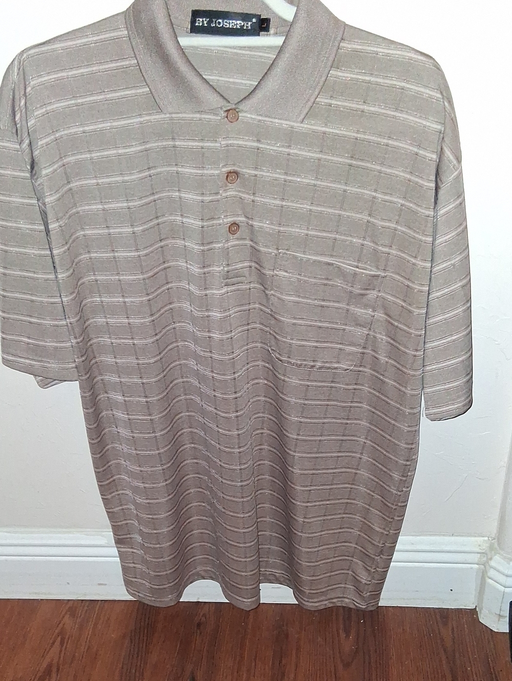 By Joseph Men's Taupe Stripe Polo with Chest Pocket